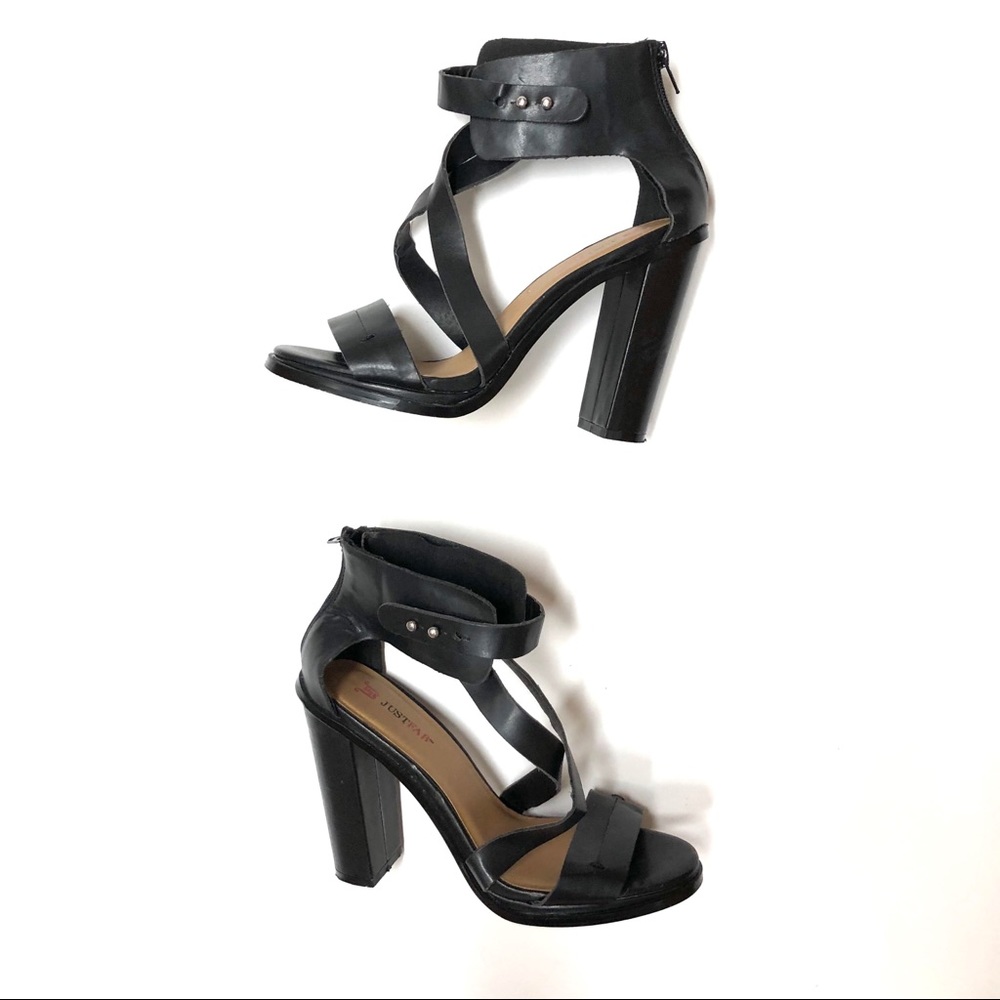JustFab Black Richelle Strappy Heeled Sandals